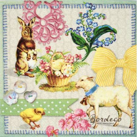 Serwetka decoupage firmy AMBIENTE wielkanocny zając vintage 33x33cm